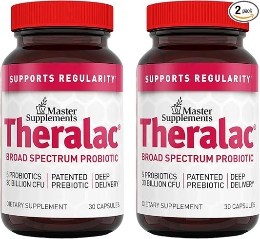 Master Supplements Theralac - 30 Capsules, Pack of 2 - Multi-Strain Probiotic for Optimal Gut Health + Gas & Bloating Relief - Gluten Free - 60 Servings