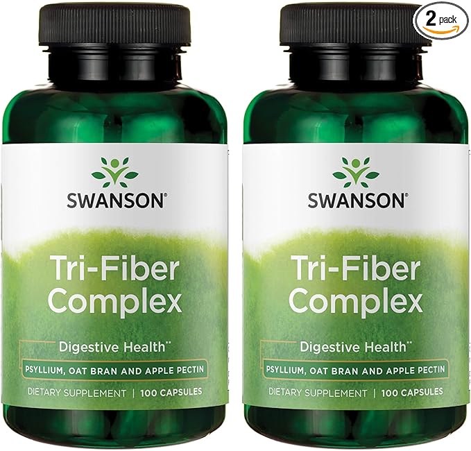 Swanson Tri-Fiber Complex - Digestive Health Supplement Made with Psyllium, Oat Bran, & Apple Pectin - (100 Capsules) (2 Pack)