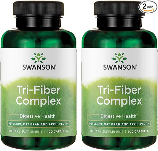 Swanson Tri-Fiber Complex - Digestive Health Supplement Made with Psyllium, Oat Bran, & Apple Pectin - (100 Capsules) (2 Pack)