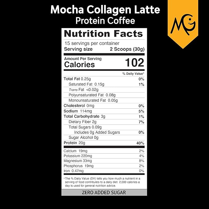 MariGold High Protein Collagen Coffee - Mocha Collagen Latte, Dairy Free, 20g Grass-Fed Type I & III Collagen Peptides, Energy Boost, 2 Shots Organic Espresso, Non-GMO, 1 Lb Bag, 15 Servings