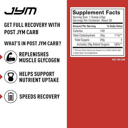 JYM Supplement Science Post JYM Lemonade Carb Fast Digesting Post Workout Recovery Powder Pure Dextrose, Glycogen Replenishment, Athletic Performance, Muscle Growth 30 Servings