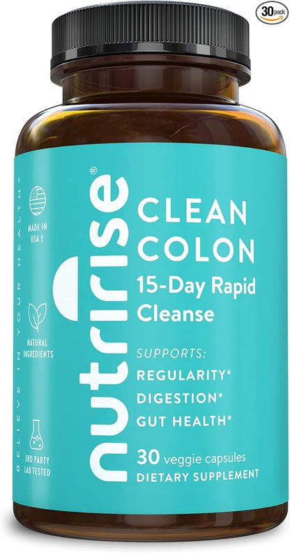 NutriRise 15 Day Quick Colon Cleanse for Gut Health - Digestive Support with Probiotics & Fiber for Constipation, Regularity & Bloating, Sugar & Gluten Free