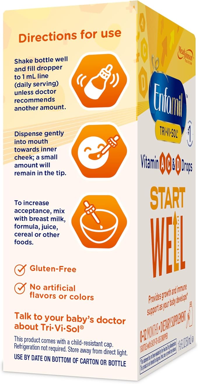 Enfamil Tri-Vi-Sol Infant Multivitamin Drops, Supports Growth & Immune Health for Babies, 50mL Bottle