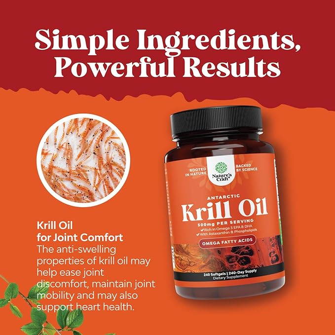Antarctic Krill Oil 500mg Softgels - Omega 3 Krill Oil Supplement with EPA DHA & Astaxanthin for Brain Joint & Heart - 3rd Party Lab Tested No Gluten GMOs or Fishy Aftertaste - 2 Packs