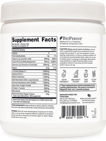 Type Zero Ultra Clean Stim Free Pump Pre Workout (Pineapple Orange Mango) Beetroot, Arginine, Citrulline Malate, Betaine, Beta A, ACV+ Sugar/Caffeine Free Non Stim Preworkout Men & Women