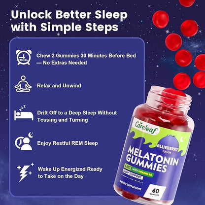 Melatonin Gummies Sleep Support for Men and Women Health Sleep with 6mg Melatonin&Vitamin B6 Blueberry Flavor 60 Count