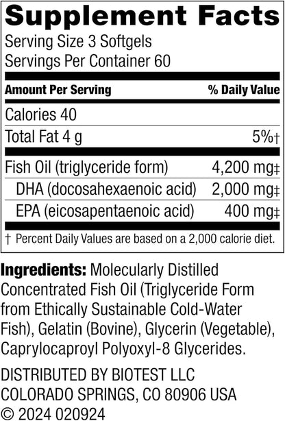 Biotest Flameout DHA-Rich Fish Oil - 4200 mg Omega 3-180 Softgels (60 Day Supply)
