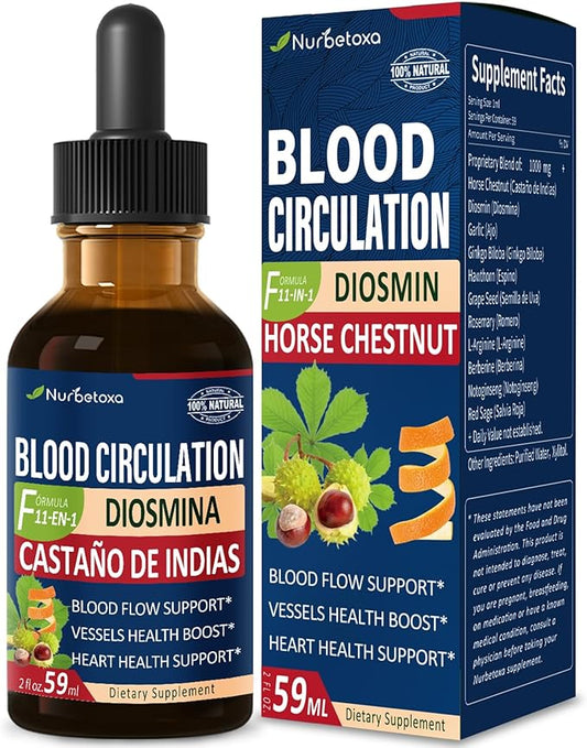 Blood Circulation Horse Chestnut Extract Liquid Drops, Castaño de Indias y Diosmina para la Circulacion y Varices, Nitric Oxide Supplement for Blood Flow, Pressure & Heart Health.2 oz