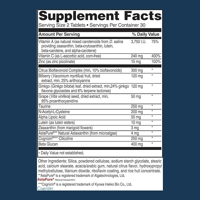 – Advanced Vision Formula Supplement, Healthy Vision, Eye Function Support, Eye Vitamins, Lutein, Zeaxanthin, Vitamin A, C, Zinc, Gluten Free, Dairy Free, Vegan (60 Tablets)