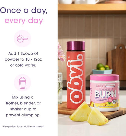Obvi Collagenic Burn Powder | Multi-Collagen Peptide Blend with GBB, Ashwagandha & Green Coffee | Boosts Metabolism, Supports Skin, Hair, Nails, Joints | Pineapple Coconut 25 Servings