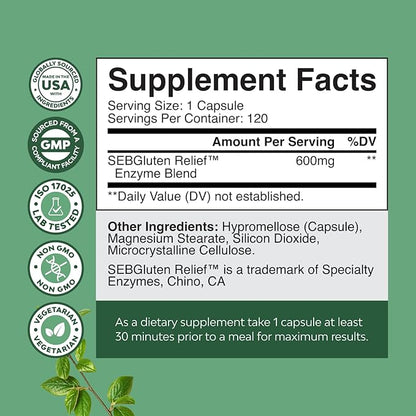 Fast Acting Gluten Pills for Intolerance - GlutenGuard Gluten Enzyme Complex with Powerful DPP IV Blend Plus Lipase Amylase Bromelain Digestive Enzymes for Complete Digestive Support - 120 Servings