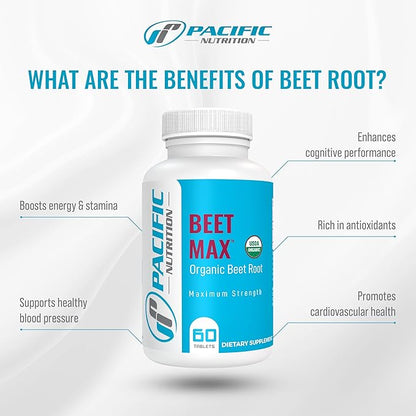 Beet Root Powder Supplement, 60 Tablets - 675mg Organic Beet Powder for Stamina & Energy Support, Brain Health Boost & Normal Blood Pressure Support - Made in The USA - Beet Max