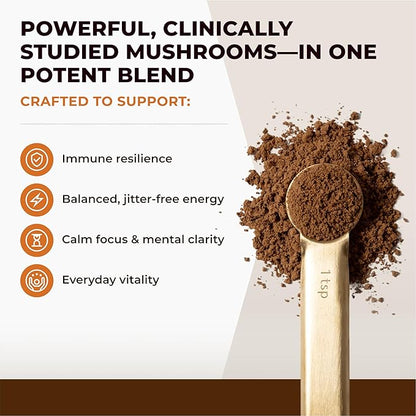 Sacred 7 Mushroom Coffee Booster | Organic Mushroom Supplement Powder – Lions Mane, Reishi, Chaga & More | Adaptogen + Nootropic | 100% Fruiting Bodies | Mix with Coffee,Tea, Smoothies - 60 Servings