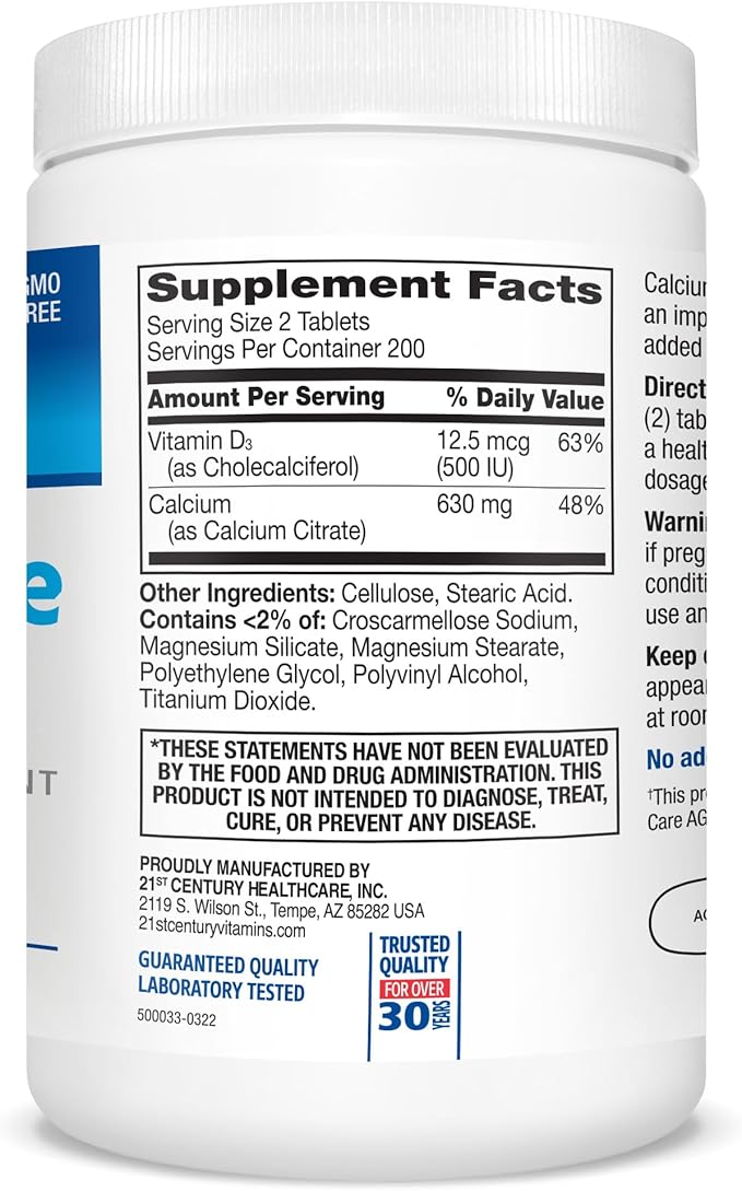 21st Century Vitamins Calcium Citrate Plus D3 Maximum Tablets, 400 Count