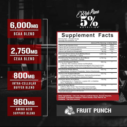 5% Nutrition Rich Piana AllDayYouMay Caffeinated BCAA Energy Powder | Premium Pre Workout Amino Energy & Electrolytes | Hydration, Endurance & Recovery | 16.08 oz, 25 Servings (Fruit Punch)