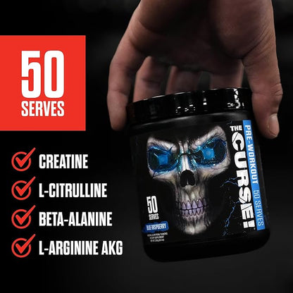 JNX SPORTS The Curse! Pre Workout Powder for Men & Women, Caffeine, Beta-Alanine, Creatine, L-Citrulline, 50 Servings, Sour Candy Flavor – Boost Energy, Strength & Focus
