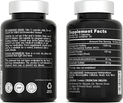Glucosamine Chondroitin MSM with Turmeric - High Strength Joint Support Supplement for Adults Men & Women - 90 Capsules - 1500mg Glucosamine Sulfate per Serving