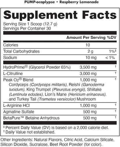 Pump-ocalypse Raspberry Lemonade | Nitric Oxide and L Arginine Supplement | Citrulline Malate, GlycerPump | Ultimate N.O. Booster | Lean Muscle Support | Blood Flow, Vascularity, Hydration, Endurance