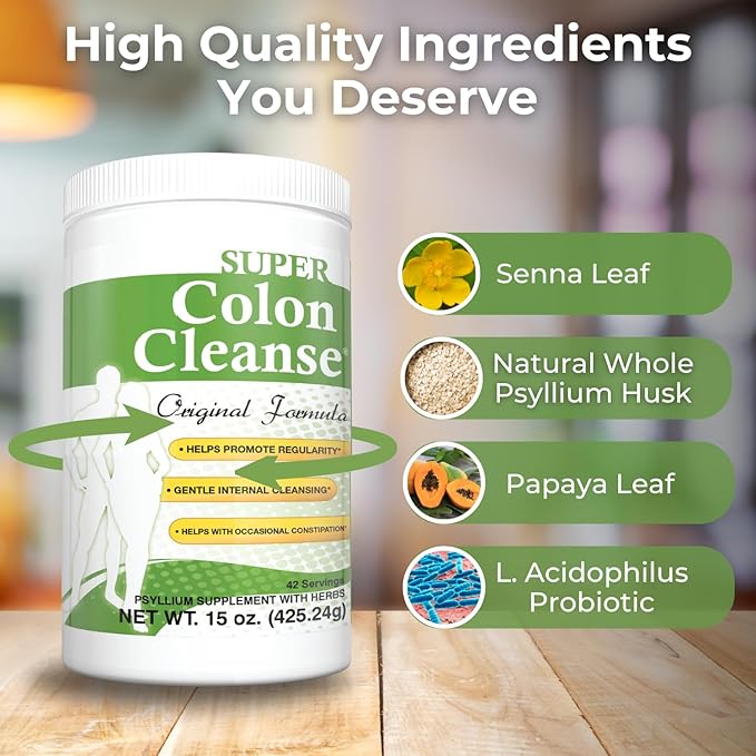 Health Plus Super Colon Cleanse Original Formula (1990-2025), 15 oz Powder, 42 Servings - Natural Detox, Digestive Support, Constipation Relief & Gentle Gut Cleanse