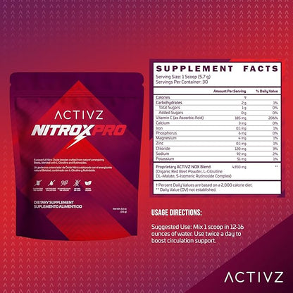 ACTIVZ NitroxPro™ Drink Powder - Beets, L-Citrulline, Rutinosides, CyLoc Dextrin & DexKey for Nitric Oxide, Cardiovascular Support, 6.0 oz (171g)
