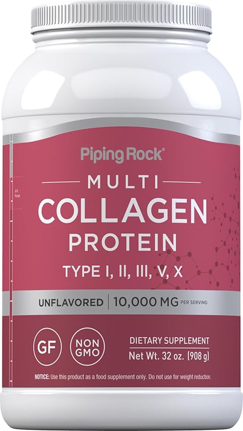 Piping Rock Multi Collagen Protein Powder | 32oz | Supplement for Women and Men | Types I, II, III, V, X | Unflavored | Non-GMO, Gluten Free