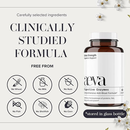 Aeva Digestive Enzymes – Anti-Bloat & Gas Relief for Dairy, Gluten, Protein & Fat – Broad-Spectrum Enzyme Formula with Single Capsule Convenience – Made in California & Functional Medicine Backed