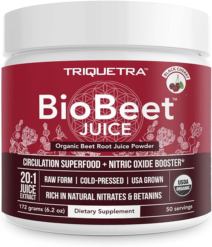 BioBeet® Beet Juice (Black Cherry Flavor) Max Strength 20x High Concentration than Beet Root Powder – Organic, Cold-Pressed, USA Grown, Raw Form – Nitric Oxide, Circulation Support (50 Servings)
