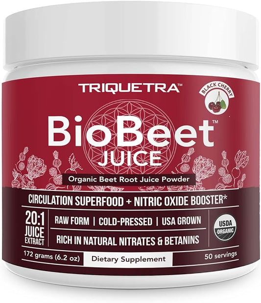 BioBeet® Beet Juice (Black Cherry Flavor) Max Strength 20x High Concentration than Beet Root Powder – Organic, Cold-Pressed, USA Grown, Raw Form – Nitric Oxide, Circulation Support (50 Servings)