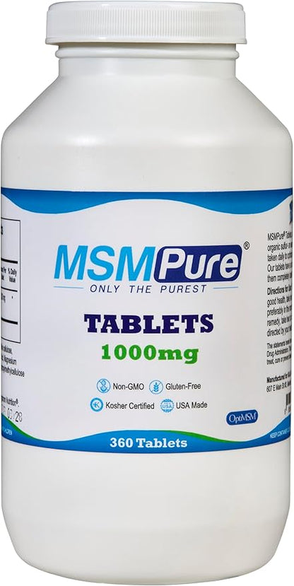 KALA HEALTH MSMPure MSM Tablets – 1,000 mg US-Sourced MSM per Tablet for Joint Health, Skin Appearance, Hair & Nail Support – Coated for Easy Swallowing, Tasteless – 360 Count