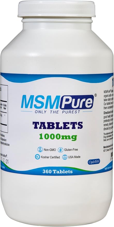 KALA HEALTH MSMPure MSM Tablets – 1,000 mg US-Sourced MSM per Tablet for Joint Health, Skin Appearance, Hair & Nail Support – Coated for Easy Swallowing, Tasteless – 360 Count