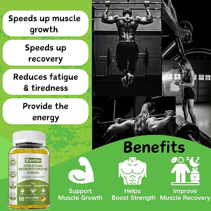 2 Pack Creatine Monohydrate for Men & Women - Muscle Growth, Recovery, Strength & Energy - Vegan, Gluten-Free, Sugar-Free Creatine Monohydrate - 120 Count