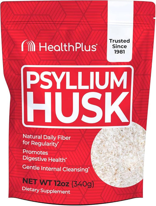 Health Plus, Psyllium Husk, 12 oz, 48 Servings - Natural Detox, Daily Dietary Fiber Supplement, Constipation Relief, Gentle Gut Cleanse, Keto Baking