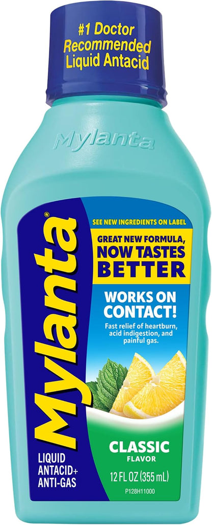 Mylanta Heartburn and Gas Relief, Liquid Antacid, Classic Flavor, 12 Fluid Ounce