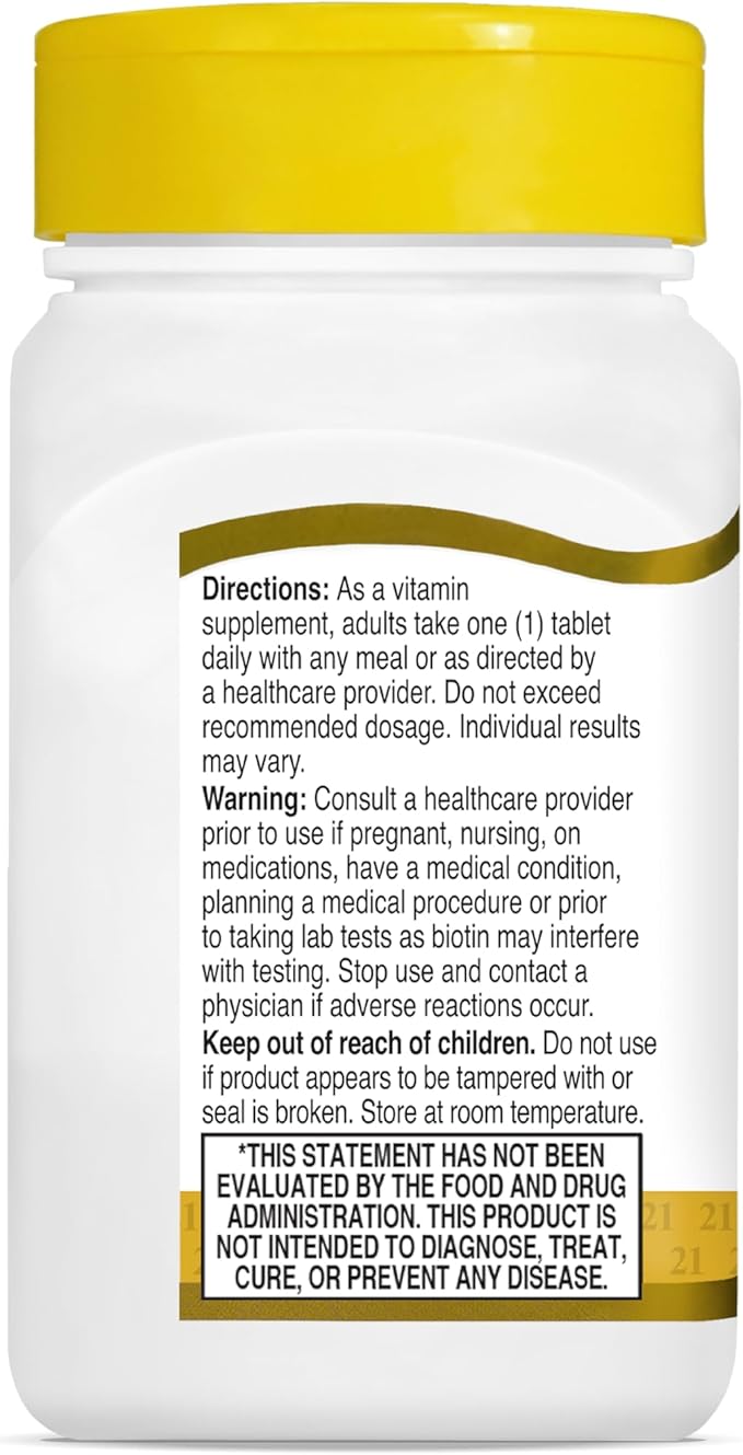 21st Century Biotin Tablets, 10,000 mcg, Unflavored 120 Count