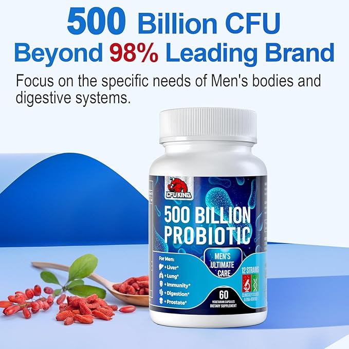 Probiotics for Men, 500 Billion CFU & 12 Mens Probiotic for Digestive Health + 4 Organic Prebiotic Fiber, for Digestive, Gut, Immune Health, Bloating, Gas, Energy Support, Shelf Stable - 60 Capsules