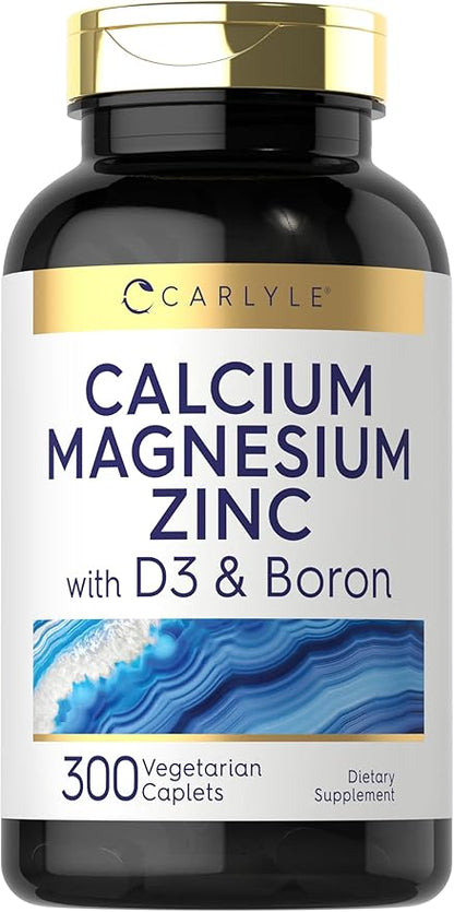 Carlyle Calcium Magnesium Zinc Vitamin D3 Supplement with Boron | 300 Caplets | Vegetarian, Non-GMO