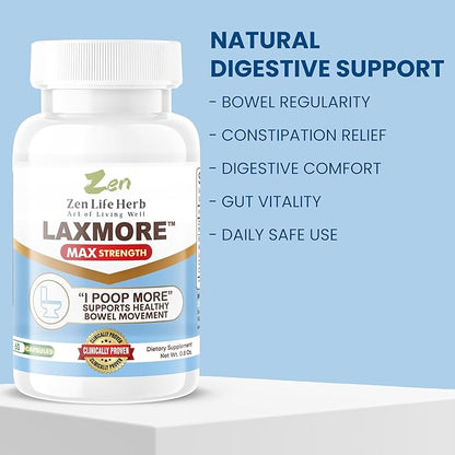 LAXMORE I Poop More Max Strength 100% Natural Plant-Based Supplement (60 Capsules)