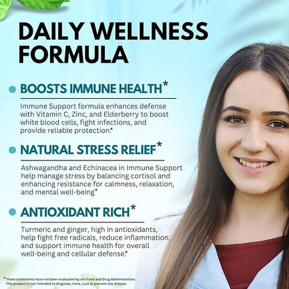Elderberry Immune Support Supplement 8-in-1 Formula with Echinacea, Vitamin C & Zinc, Vitamin D 5000 IU, Turmeric, Ginger, Ashwagandha – Pack of 2