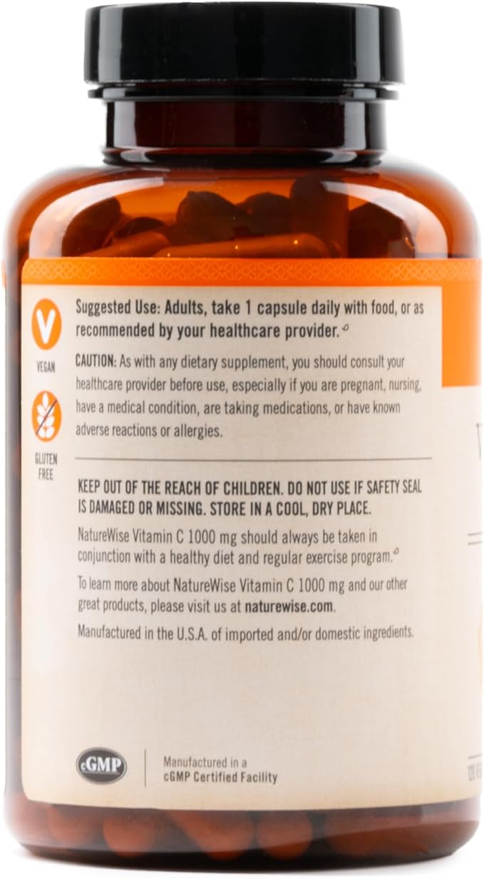 NatureWise Vitamin C 1000mg Capsules - Extra Strength Vegan Vitamin C for Daily Antioxidant & Immune Support - Non-GMO, USA Manufactured - 120 Capsules[120-Day Supply]
