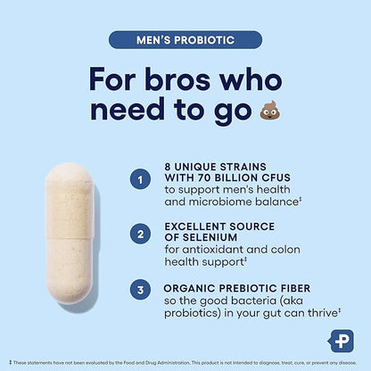 Physician's Choice Probiotics for Men - 70 Billion CFU - 8 Strains - w/Selenium & Organic Prebiotics - Supports Digestive Health, Microbiome, Colon, & Immune Health - Advanced Men's Probiotic - 30ct