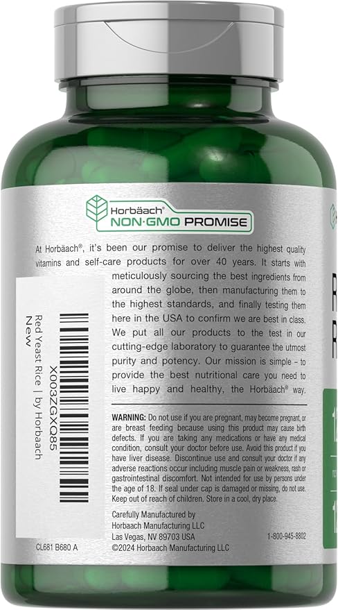 Horbäach Red Yeast Rice 1200 mg | 120 Capsules | Non-GMO, Gluten Free Supplement
