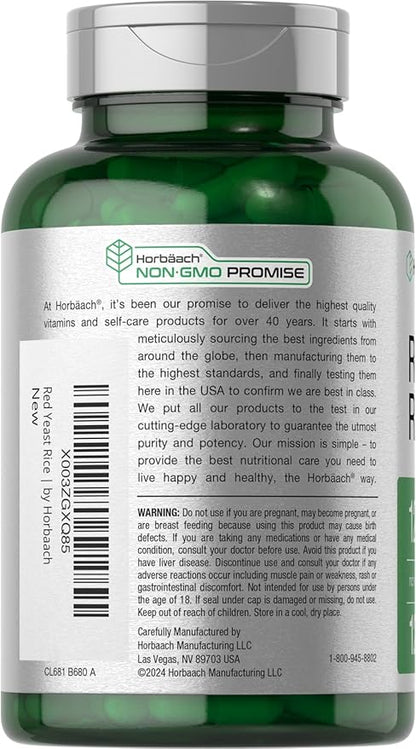 Horbäach Red Yeast Rice 1200 mg | 120 Capsules | Non-GMO, Gluten Free Supplement