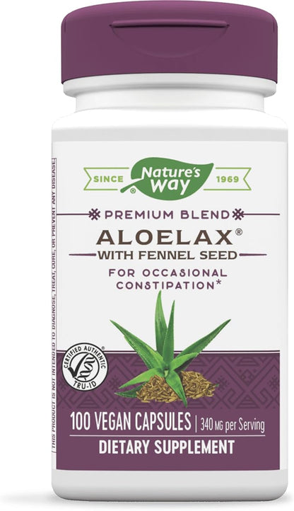 Nature's Way Aloelax, Premium Blend, with Fennel Seed, Relieves Occasional Constipation*, 340 mg, Gluten Free, Vegan, 100 Capsules