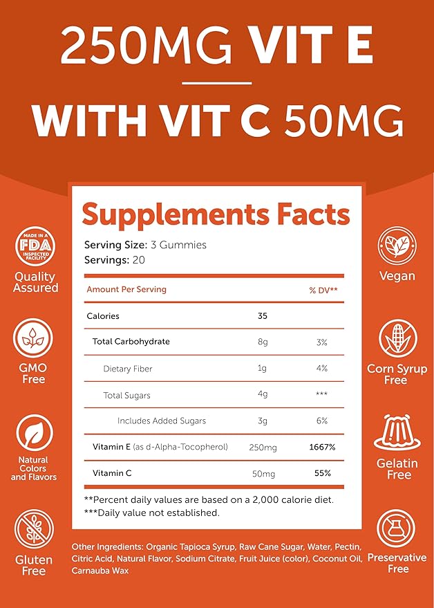 Lunakai Vitamin D3 and Vitamin E Gummies Bundle - Immunity, Bone and Mood Support Gummy - 250 mg 1000 iu Natural VIT E Plus C Supplements