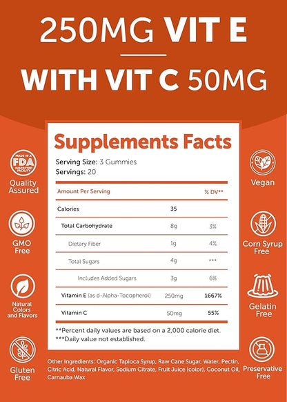 Lunakai Vitamin D3 and Vitamin E Gummies Bundle - Immunity, Bone and Mood Support Gummy - 250 mg 1000 iu Natural VIT E Plus C Supplements