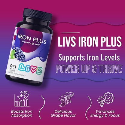 Iron Gummies with Vitamin C for Women, Men & Kids | Chewable Supplement as Gummy with Vitamin B12, B3,B5,B6, Folate & Zinc | Energy Support, Non GMO & Gluten Free | 20mg Iron/Dose -180 Count