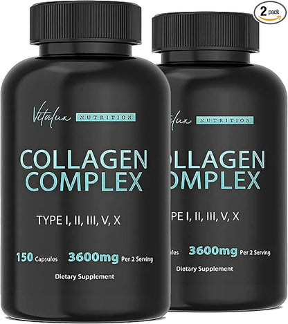 Collagen for Women & Men - Vital Nutrition - Hydrolyzed Collagen Peptides - Multi Collagen Capsules, Keto Friendly, Healthy for Skin, Nails, Bones & Joints, NonGMO- Type I,II,III, V, X - 300 Capsules