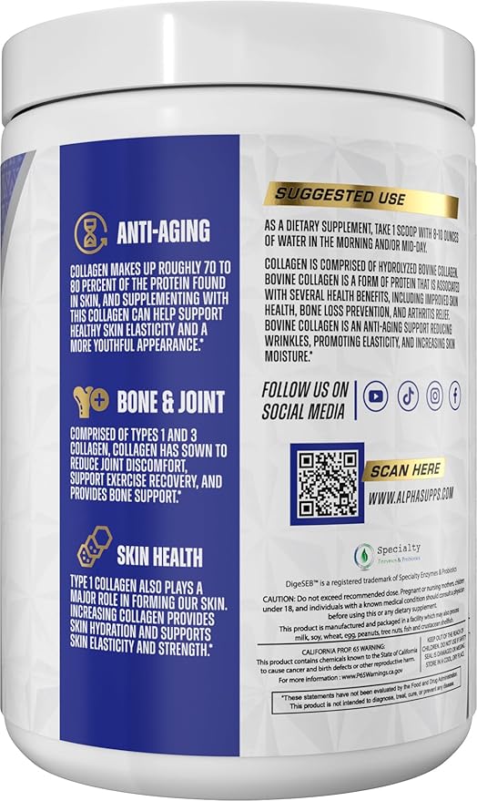 Premium Hydrolyzed Collagen Protein Powder - Collagen Peptides Supplement for Men & Women with Digestive Enzymes - 30 Servings (Unflavored)