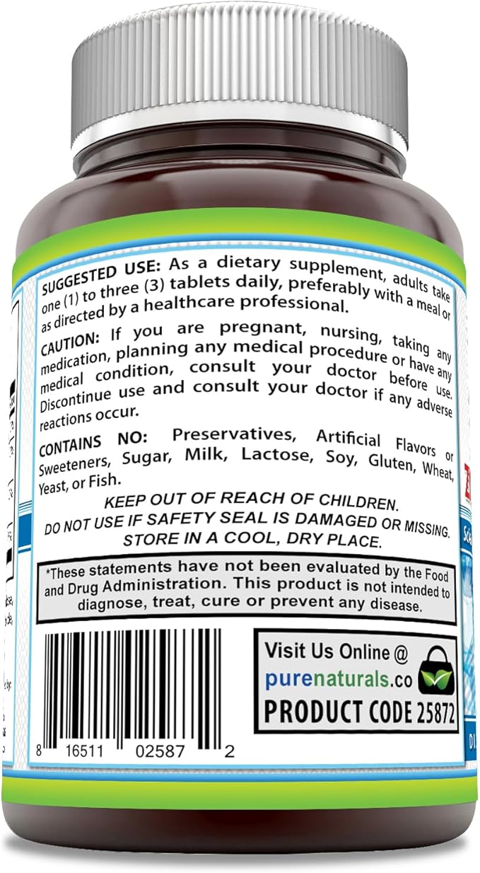 Pure Naturals Calcium Magnesium Zinc Vitamin D3 Supplement | Calcium 1000mg, Magnesium 400mg, Zinc 25mg, Vitamin D3 600 IU | Non-GMO | Gluten Free (500 Tablets)