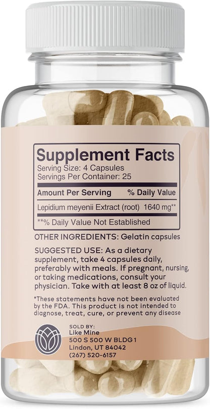 Like Mine Maca Root (100 Capsules) Pure, No Fillers, Single Ingredient